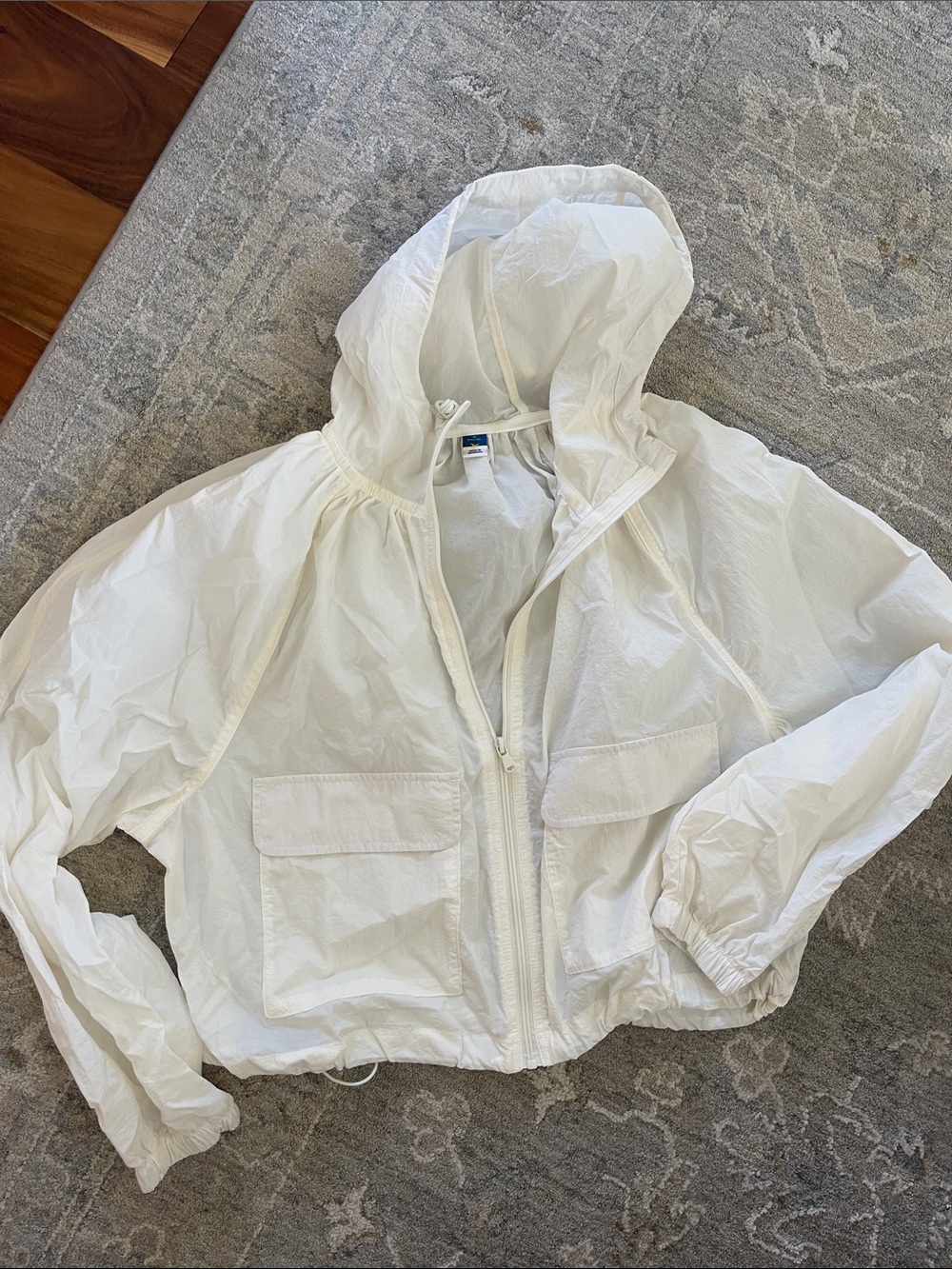 Old Navy White Hooded Utility Windbreaker Jacket